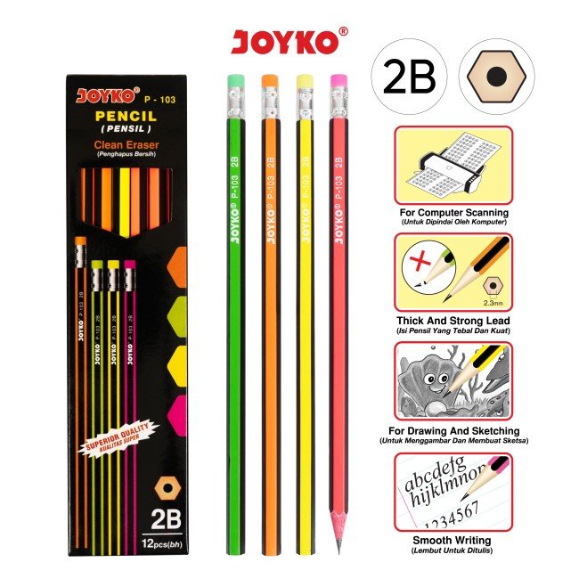 Joyko Pensil P-103-2B Stip (W/Flourecent) (Lsn)